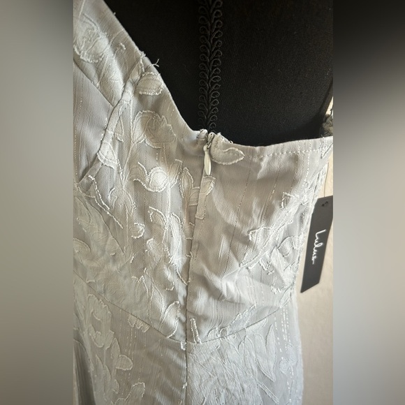 NWT Lulus Loveliest Looks Dusty Blue Floral Jacquard Tie Strap Dress Size XLarge - Picture 12 of 13